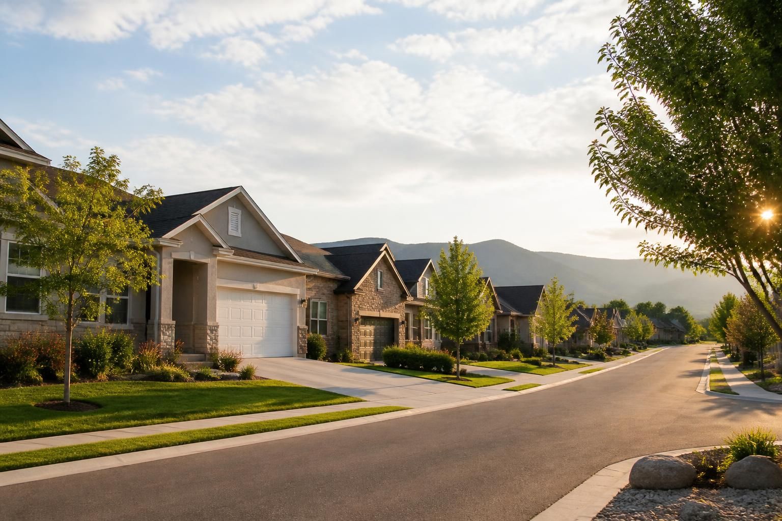 Welcoming neighborhood with tidy homes and attached garages in Farmington