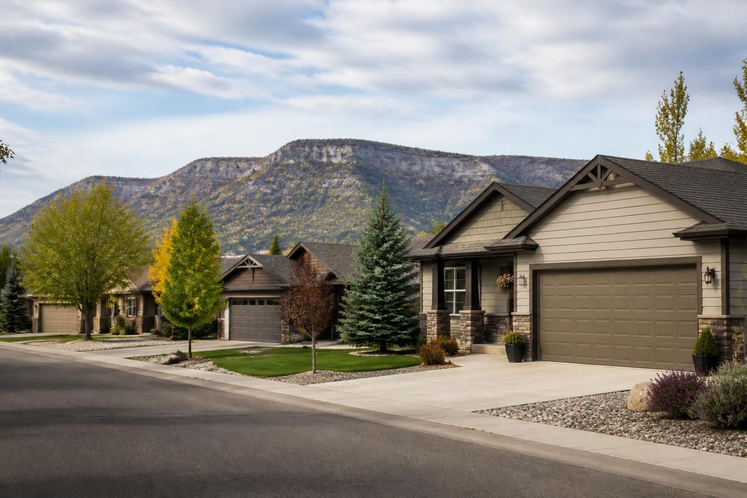 Well-kept homes, driveways, and attached garages in Ignacio